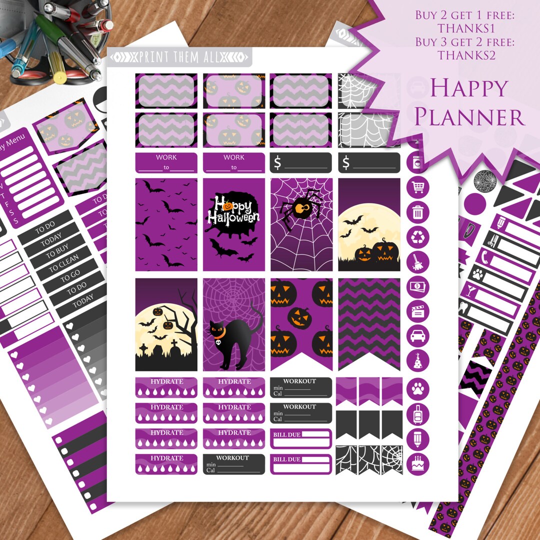 HALLOWEEN Printable Planner Stickers, Happy Planner, Mambi Life Planner ...