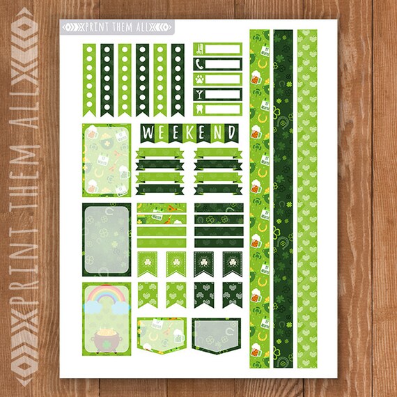 EC Planner Stickers Spring Planner Kit Printable Weekly Kit Partick/'s Day Mini Sticker Kit Green Planner Sticker Kit Printable St