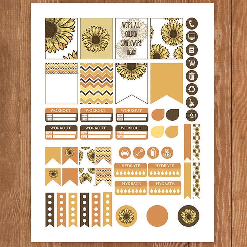 Sunflower Planner Stickers Printableweekly Kit Stickers for - Etsy