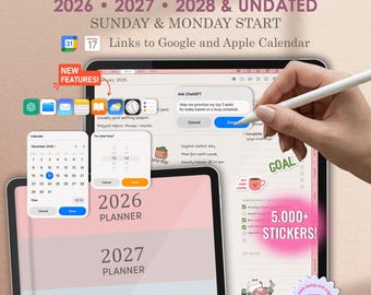 Portrait Digital Planner 2026 2027 2028 & Undated, GoodNotes Planner, 2026 iPad Planner, Minimalist All-in-One Digital Planner