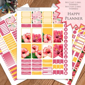 Pink Flowers, Planner Stickers Printable,HAPPY PLANNER STICKERS, Monthly/ Weekly Kit, Printable Sampler, Happy planner kit, Instant download