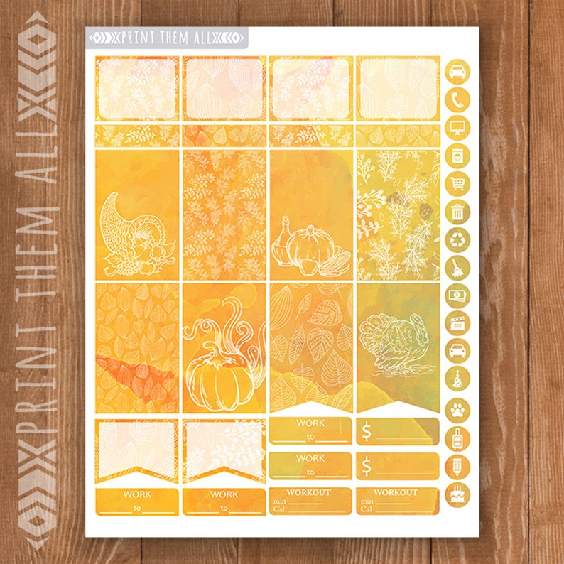 Thanksgiving Planner Stickers Printable Big Happy Planner Etsy