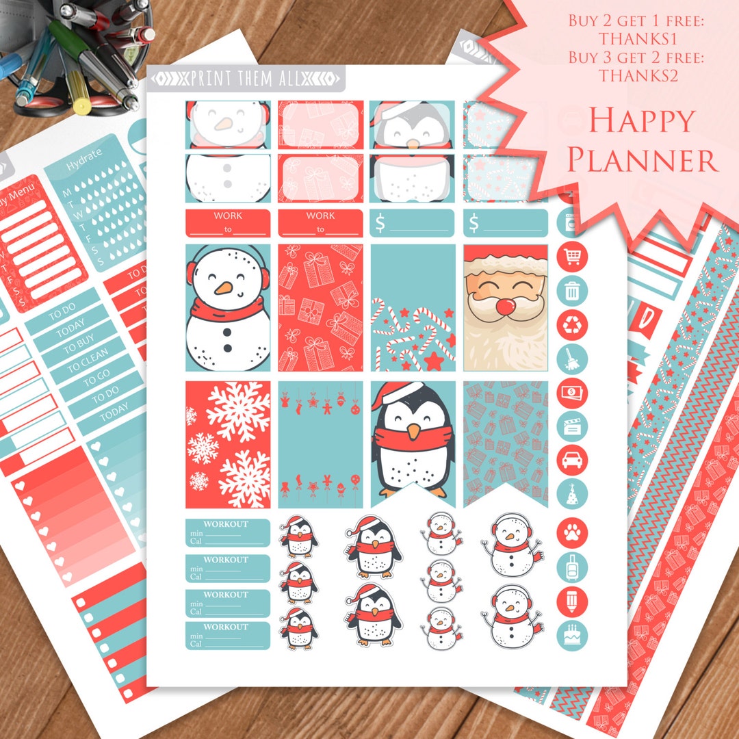 Christmas Planner Stickers: Happy Planner Kit (printable) - Etsy