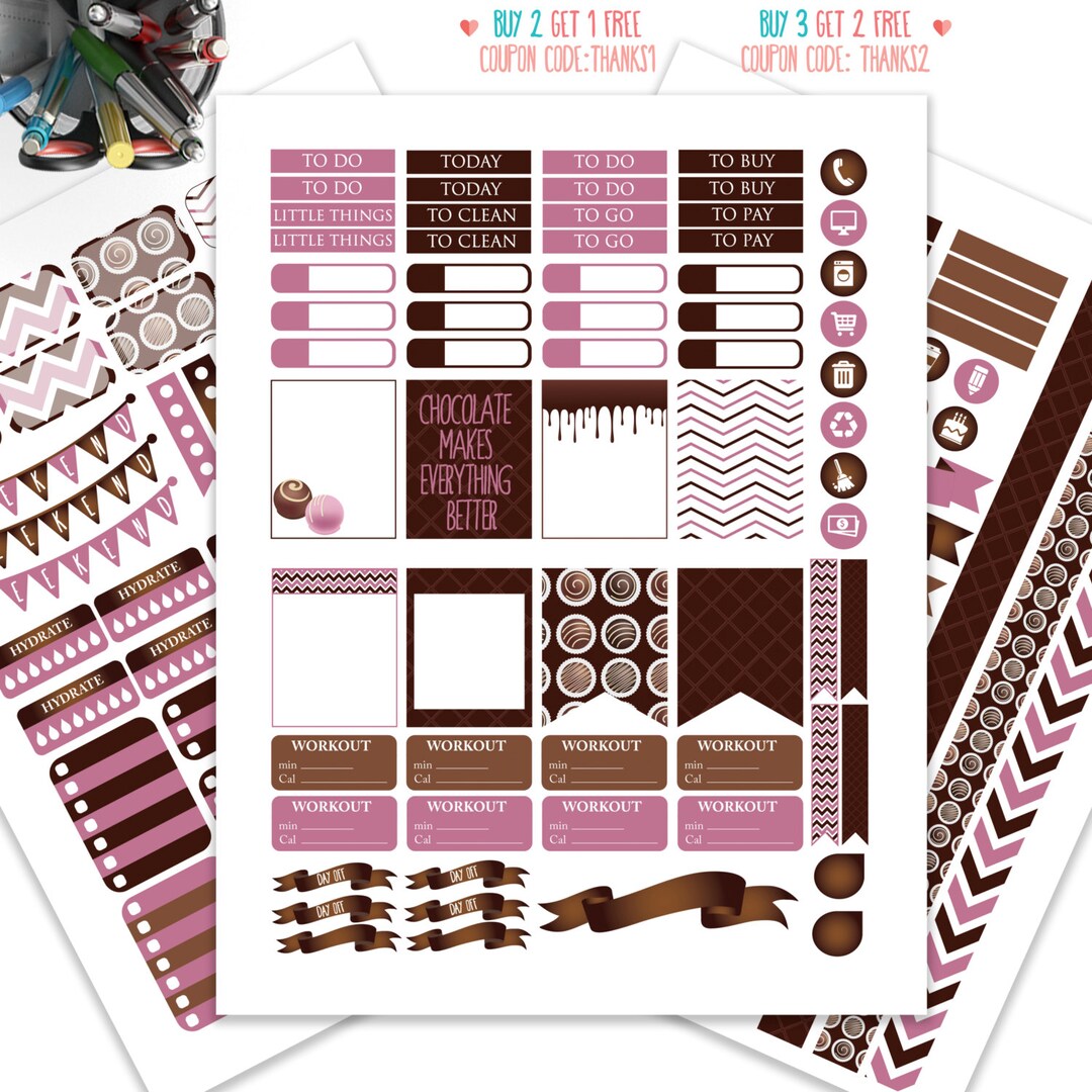 Chocolate Planner Stickers Printable,weekly Kit, Stickers for ERIN ...