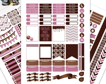 Chocolate Planner Stickers Printable,Weekly Kit, Stickers for ERIN CONDREN LIFEPLANNER™,Planner Kit, Washi, Eclp stickers, Instant download