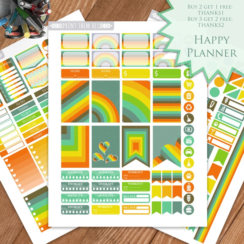 rainbow planner stickers printable happy planner stickers etsy