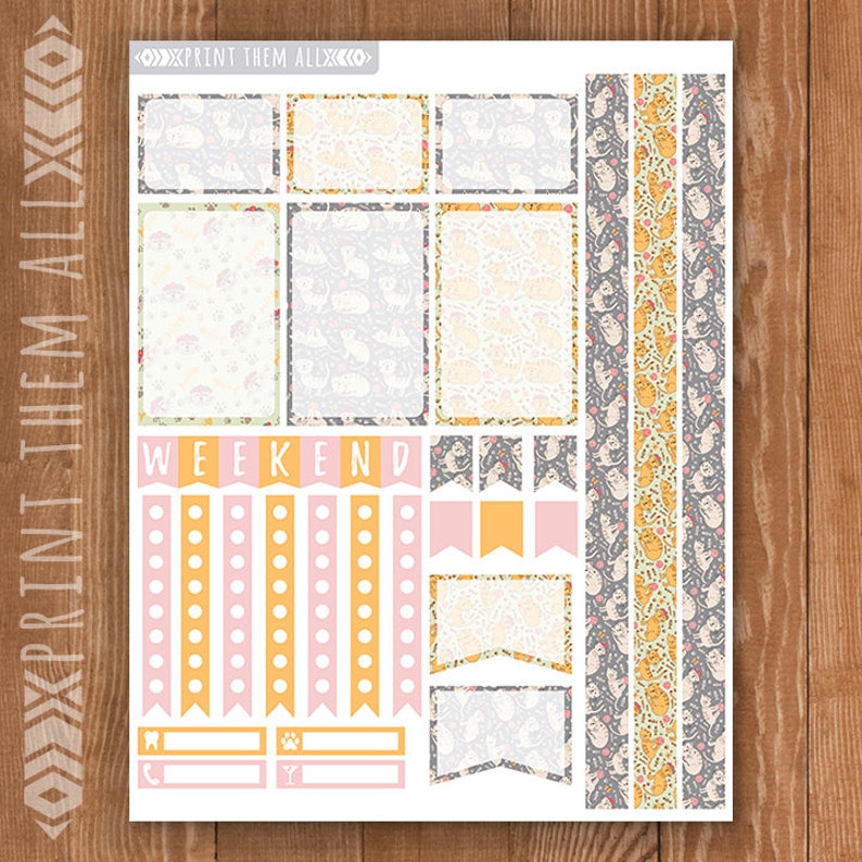 Cute Cat Planner Stickers Printable Big Happy Planner - Etsy