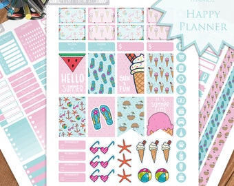 Summer Planner Stickers: Beach Theme, Weekly Layout (Digital Download)