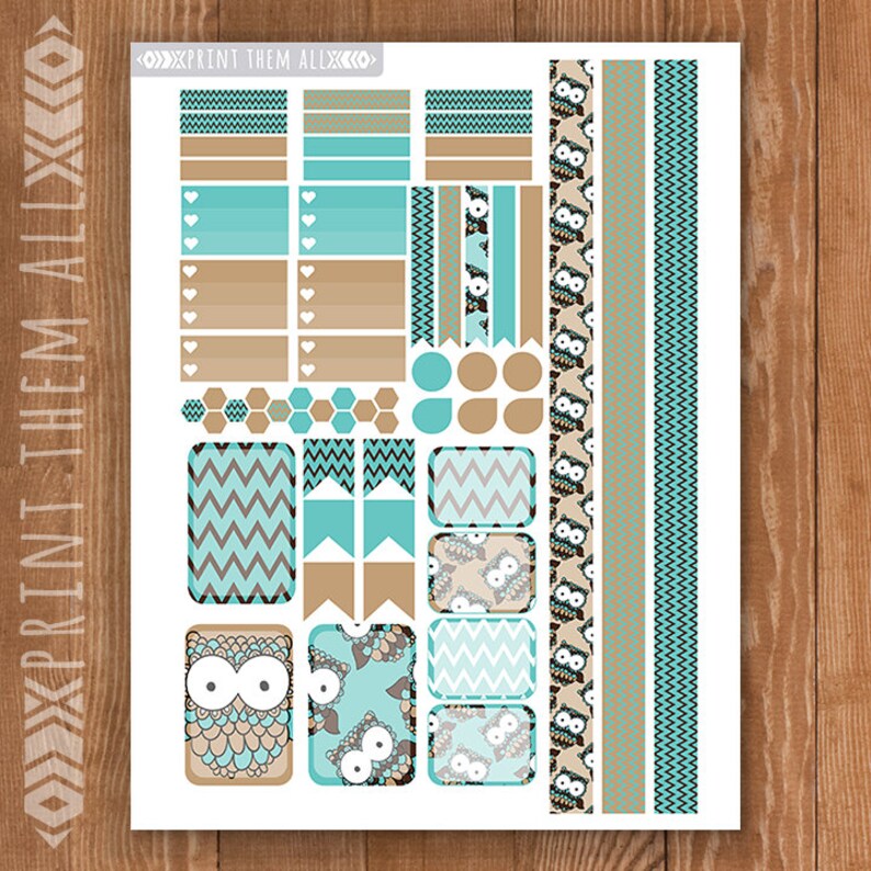 brown blue owl planner stickers printable happy planner etsy