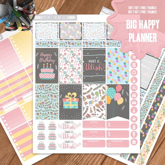 Birthday Planner Stickers Printable Big Happy Planner | Etsy