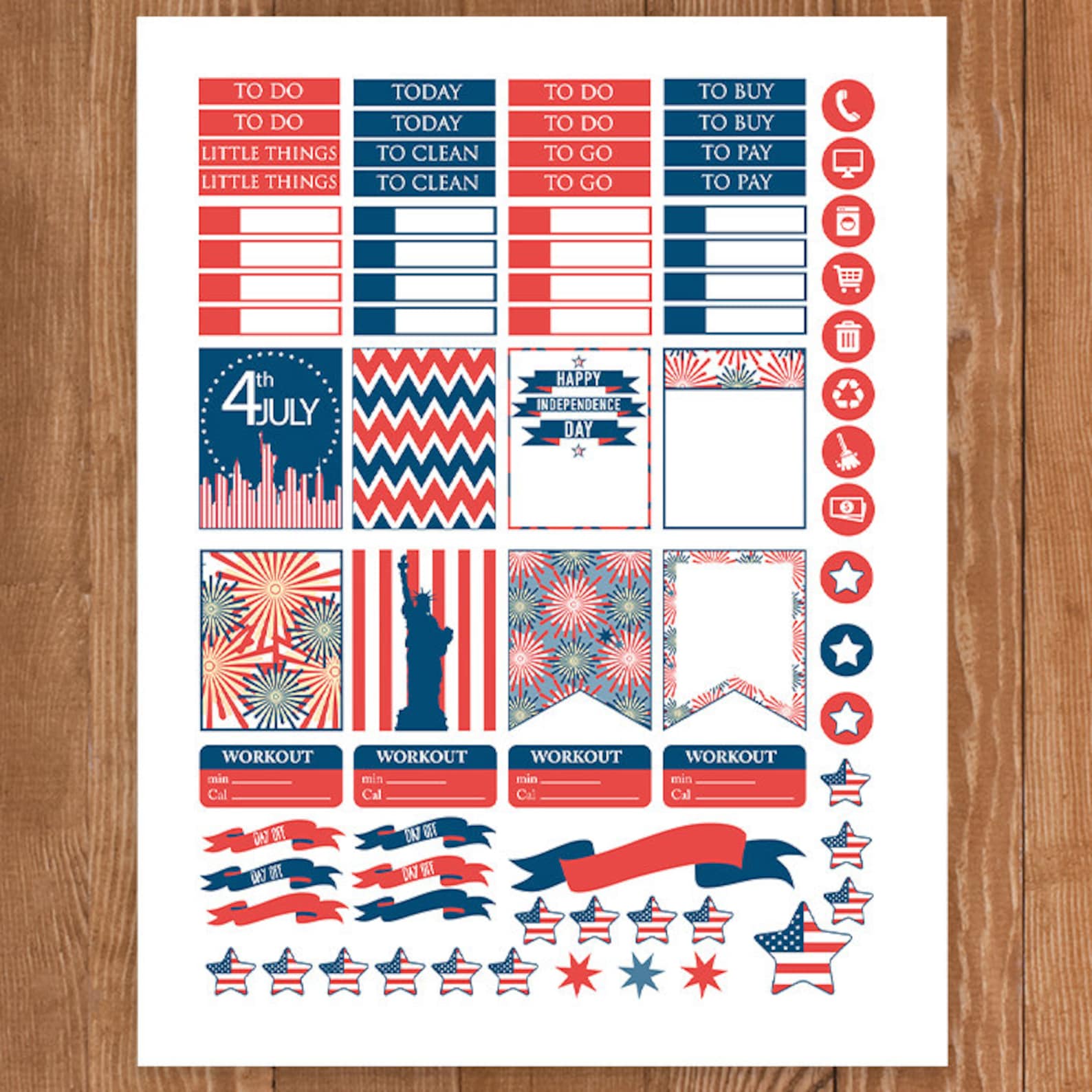 4th of July Planner Stickers: Patriotic Weekly Kit (digital Download ...