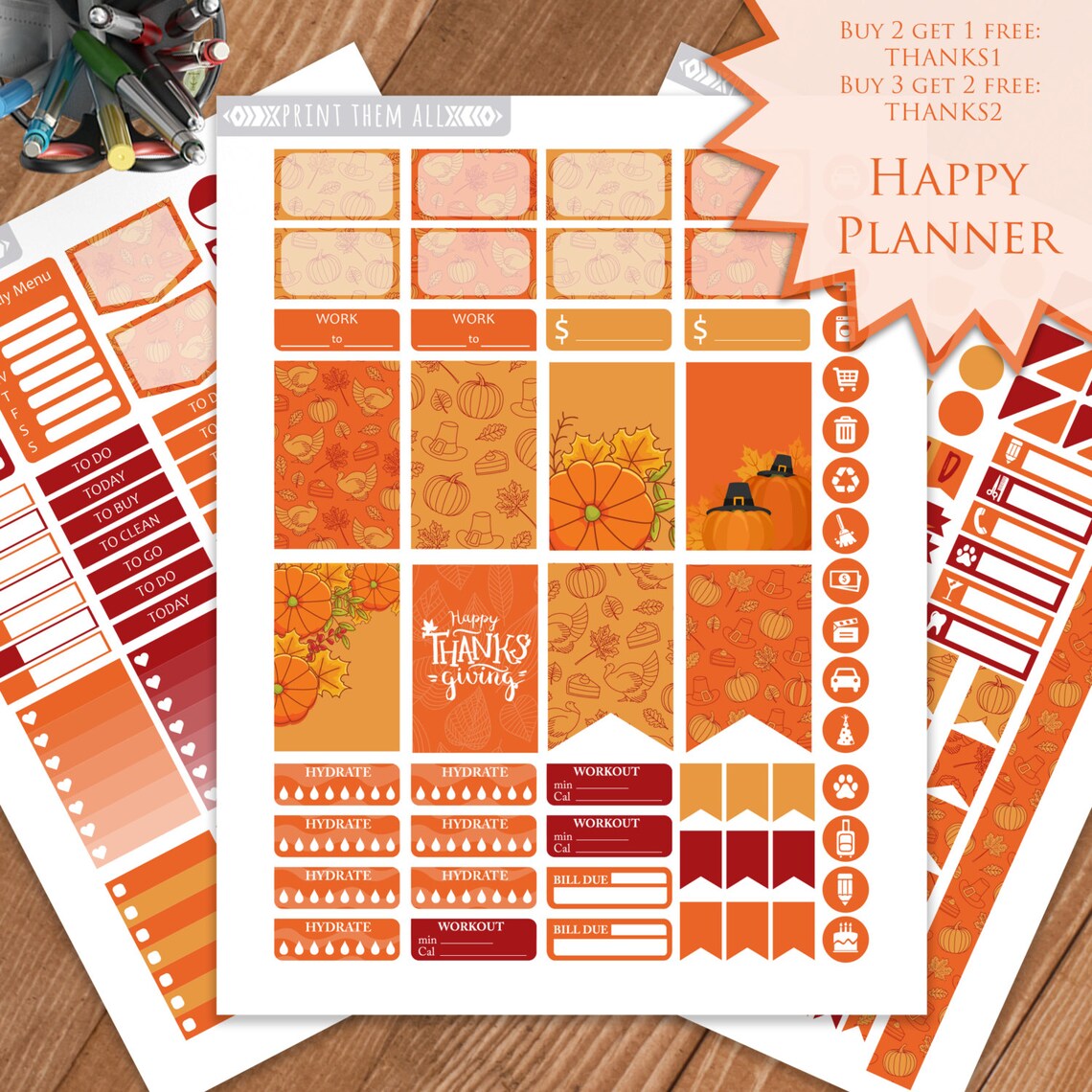 Thanksgiving Planner Stickers Printable November Kit HAPPY - Etsy