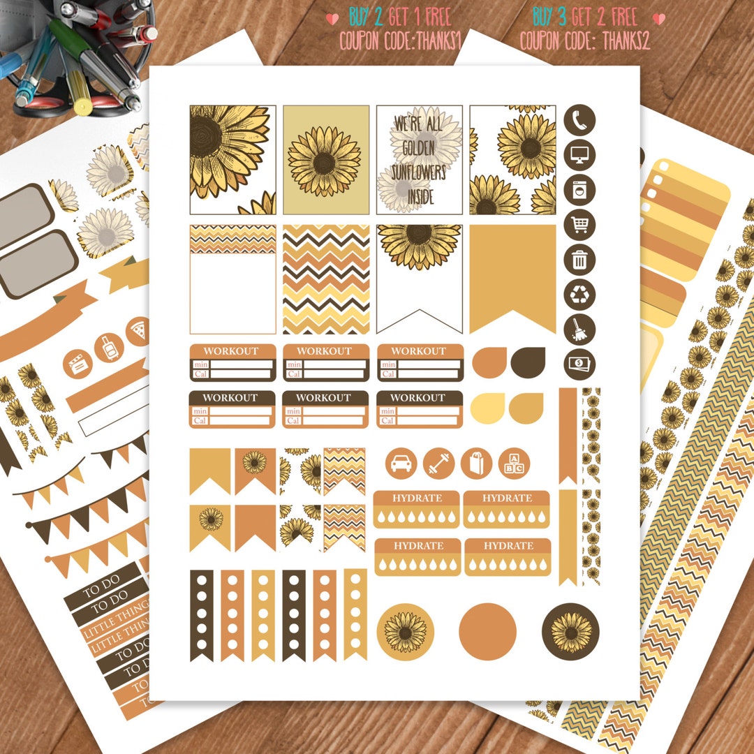 Sunflower Planner Stickers Printable,weekly Kit, Stickers for ERIN ...