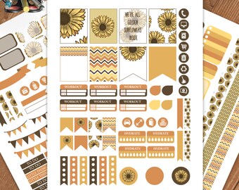 Kit semanal de pegatinas de girasol para agenda: compatible con Erin Condren (descarga digital)