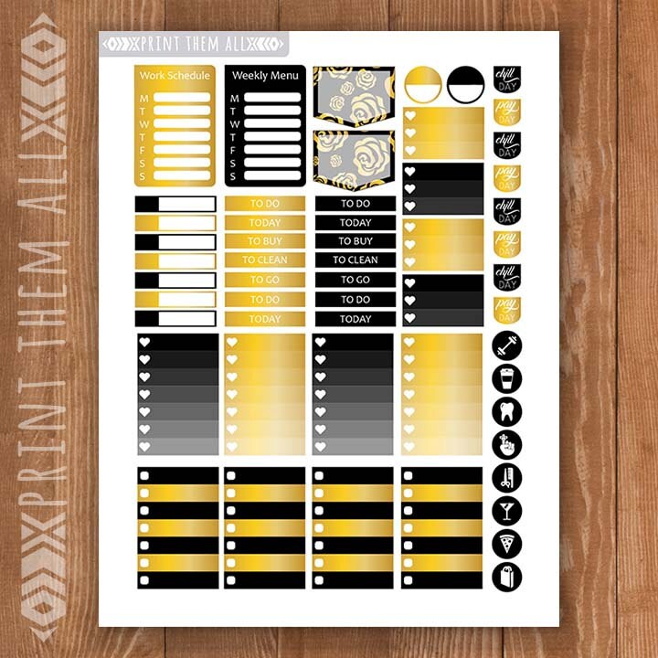 Golden Roses Planner Stickers Printable HAPPY PLANNER | Etsy
