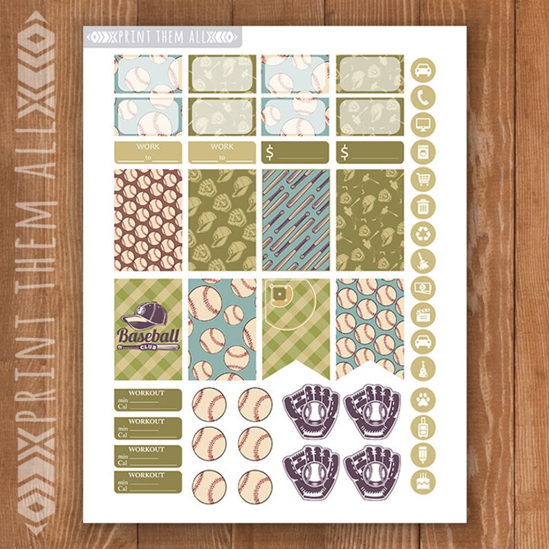 Baseball Planner Stickers PrintableHAPPY PLANNER | Etsy