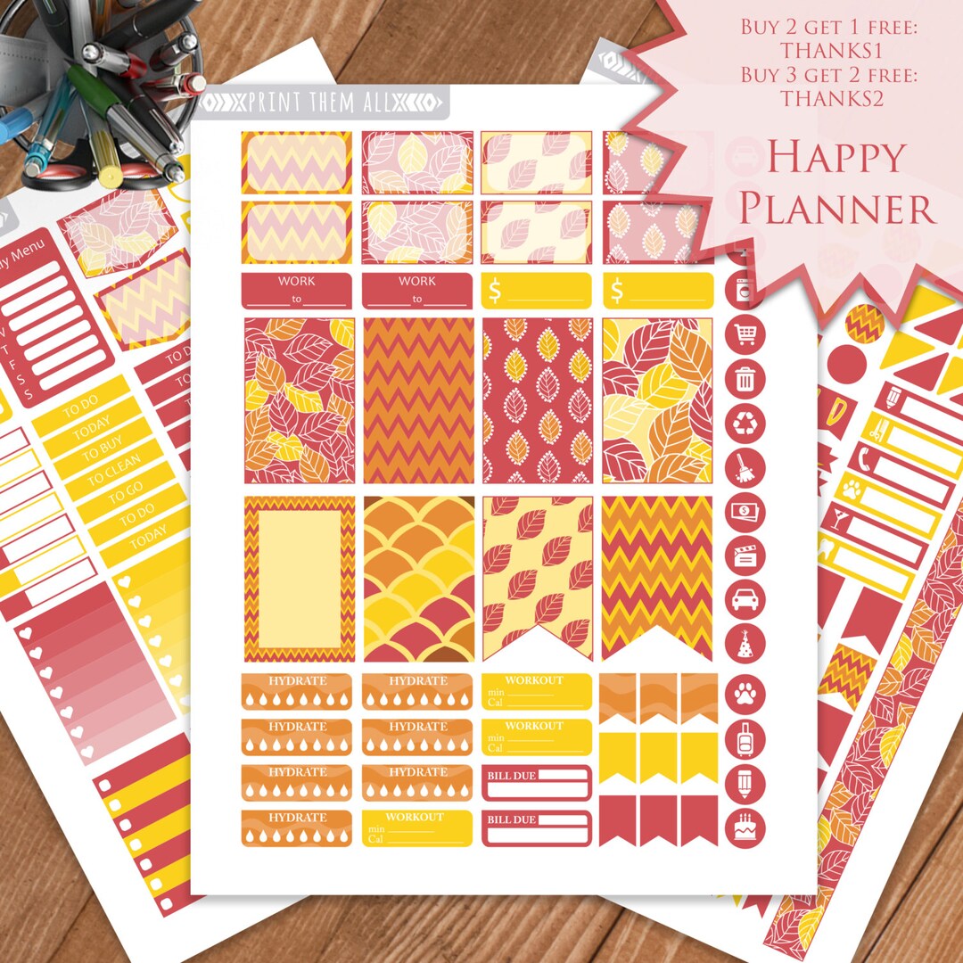 Autumn Planner Stickers Printable, Fall, HAPPY PLANNER STICKERS