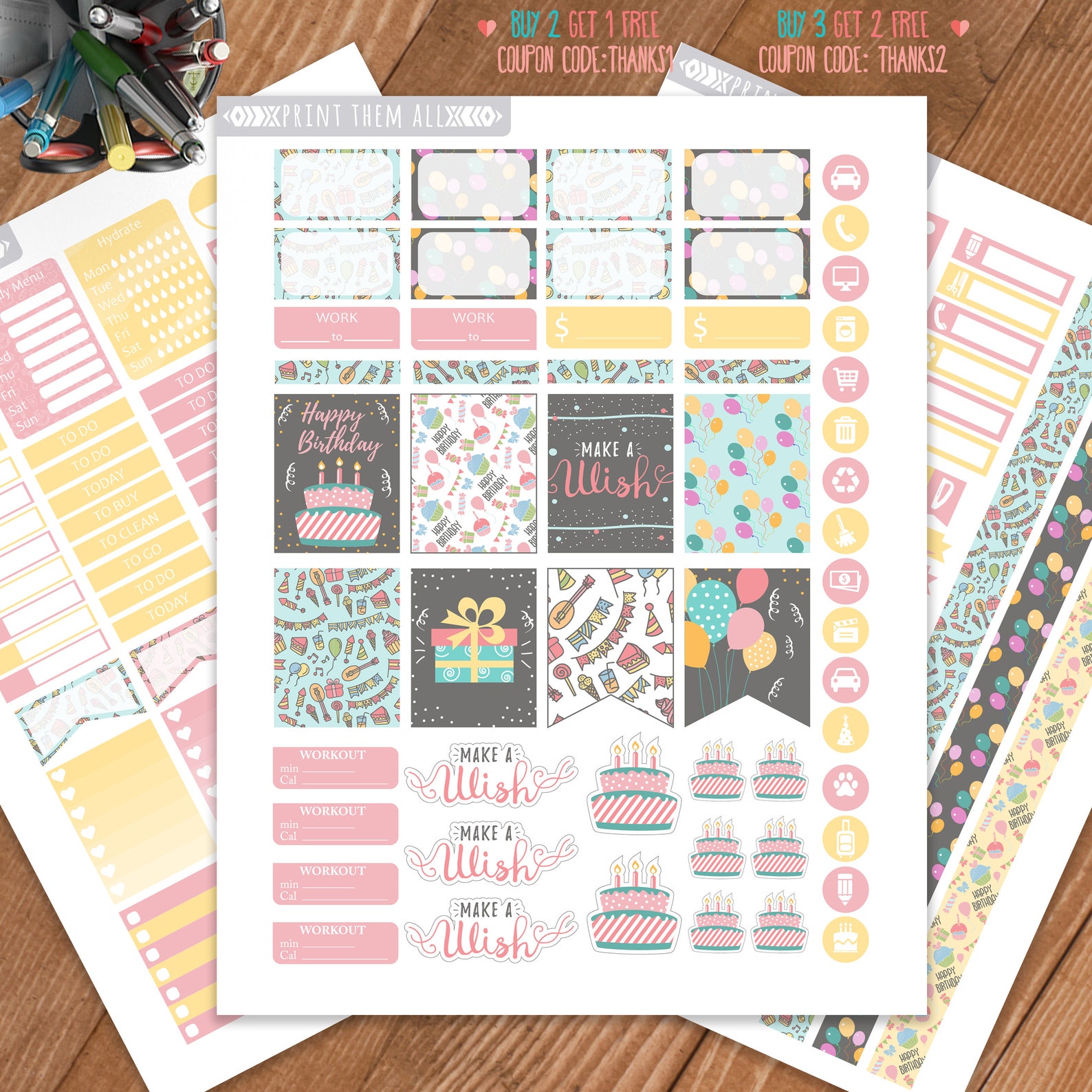 Birthday Planner Stickers PrintableBirthday Weekly | Etsy