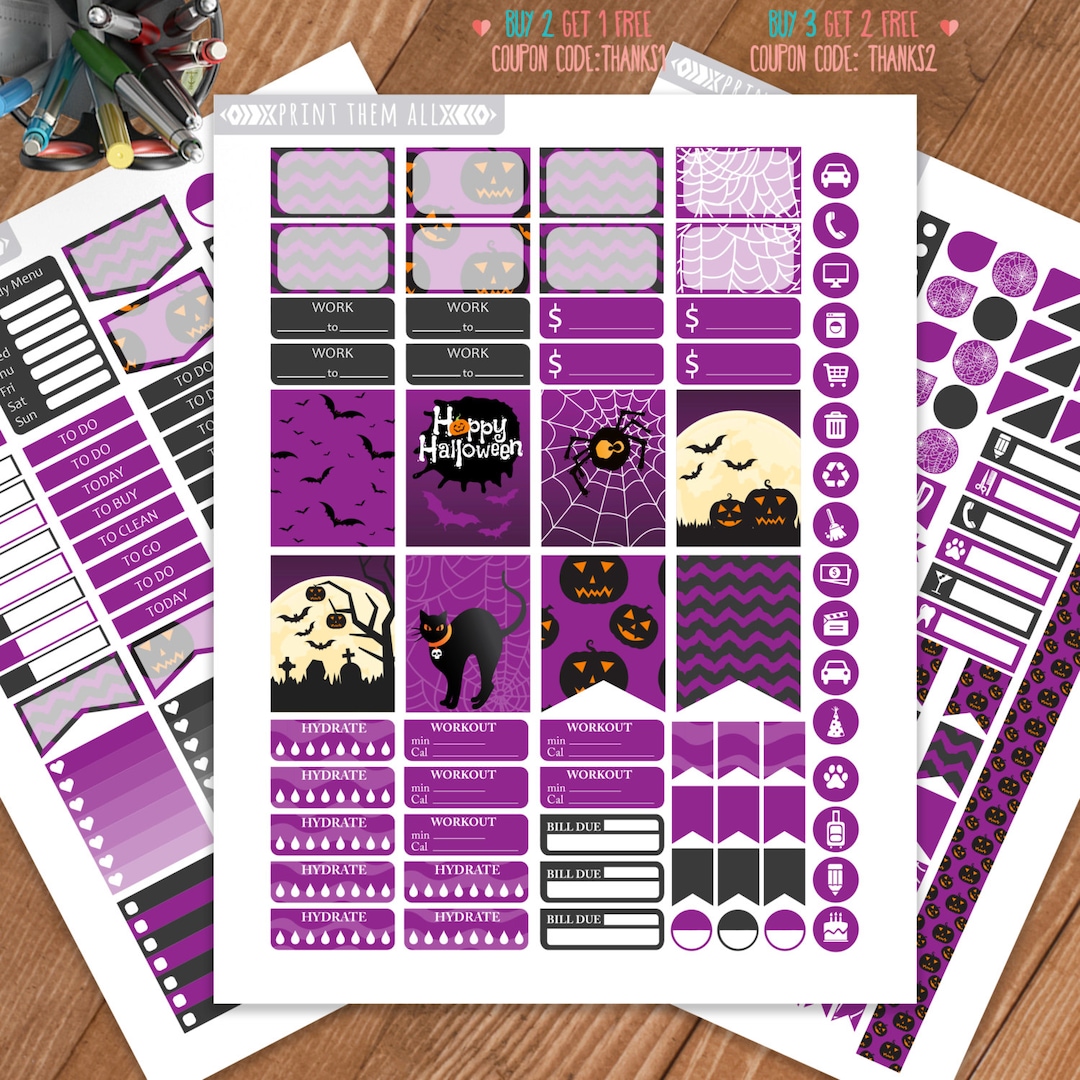 Halloween Planner Stickers Weekly Kit: Erin Condren, Filofax, Plum ...