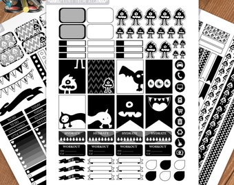 Monster Planner Stickers: Black and White Weekly Kit (Digital Download)
