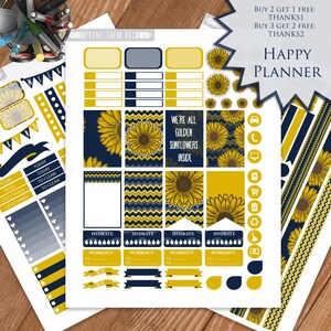 Blue Sunflower Printable Planner Stickers, HAPPY PLANNER STICKERS ...