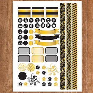 Black - Gold Planner Stickers Printable,weekly Kit, Stickers for ERIN ...