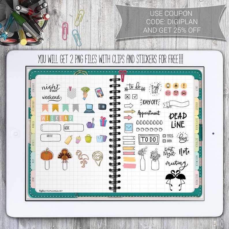 Electronic Planner for GoodNotes with Links, Electronic Planner for Android or Personal computer (Xodo) + Free of charge Stickers photograph relating to Free Digital Planner Pdf identified as Electronic Planner for GoodNotes with Backlinks, Electronic Planner for Android or Computer (Xodo) + Totally free Stickers