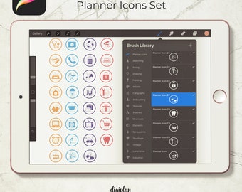 Íconos de planificador y pinceles de Procreate: sellos digitales para iPad