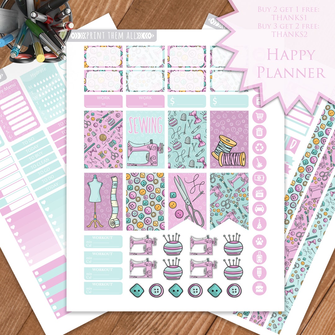 Sewing Planner Stickers Happy Planner Stickers Printable Etsy