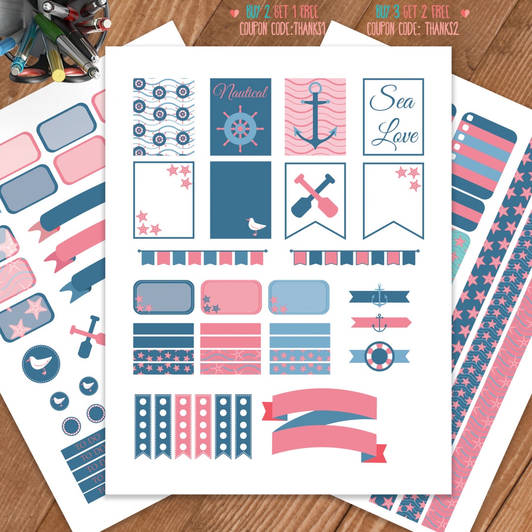 Nautical Planner Stickers Printable,weekly Kit, Stickers for ERIN ...