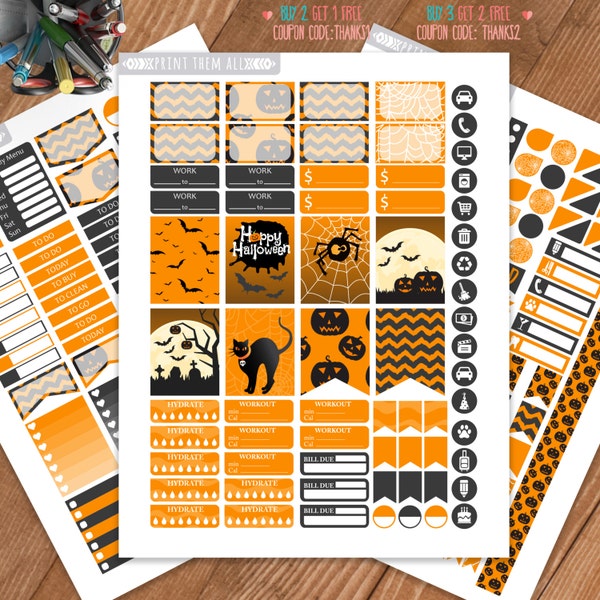 Halloween Printable Planner Stickers, Erin Condren Sticker, Monthly/Weekly Kit, Erin Condren Life Planner, Planner Stickers,Instant download