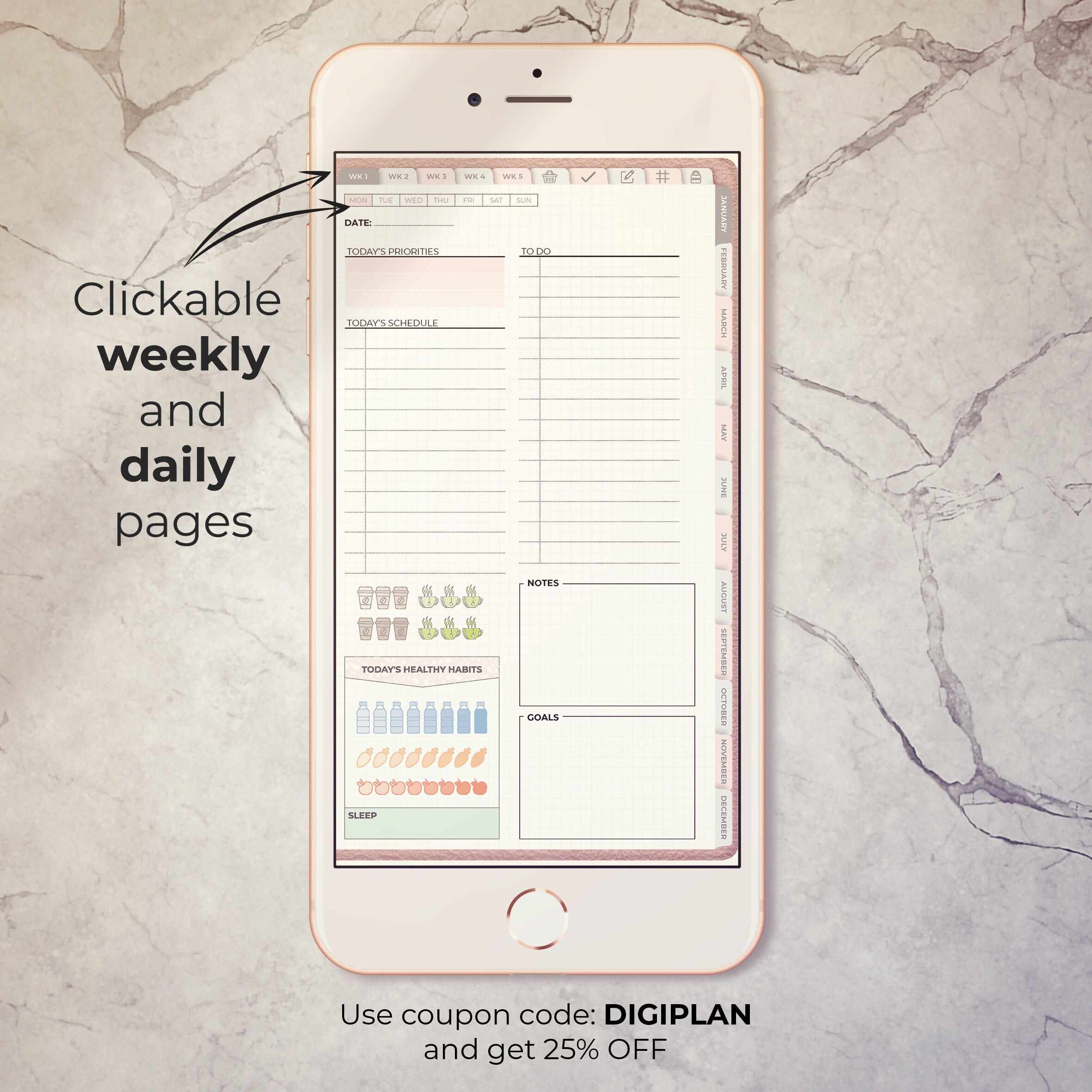 Digital planner for iPhone or Android Phones Undated Digital Etsy