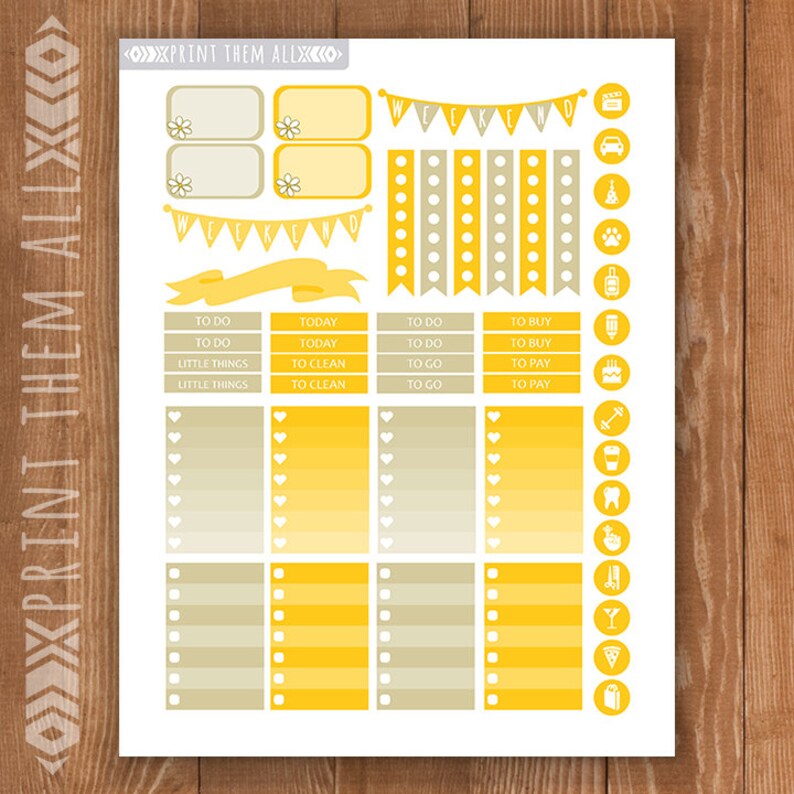 daisies yellow planner stickers printable happy planner etsy