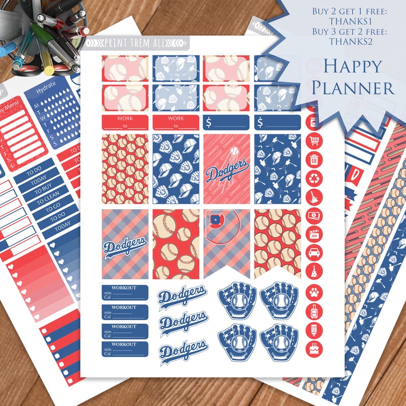 Dodgers Baseball Planner Stickers Printablehappy PLANNER - Etsy