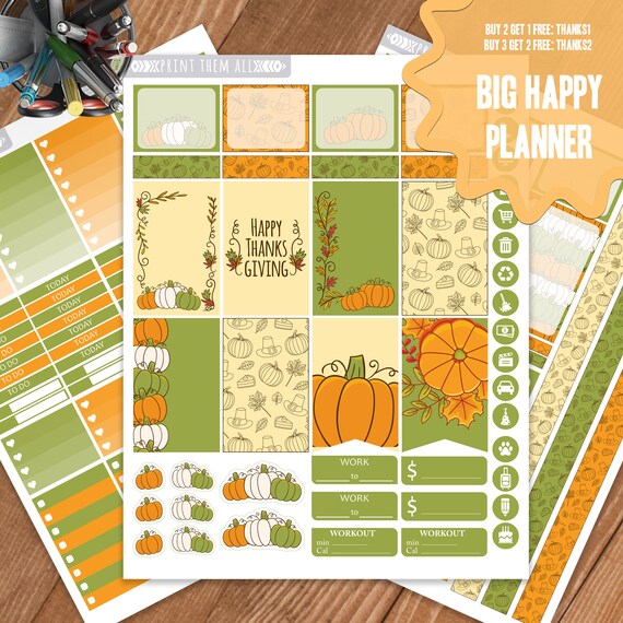 Thanksgiving Planner Stickers Printable Big Happy Planner | Etsy
