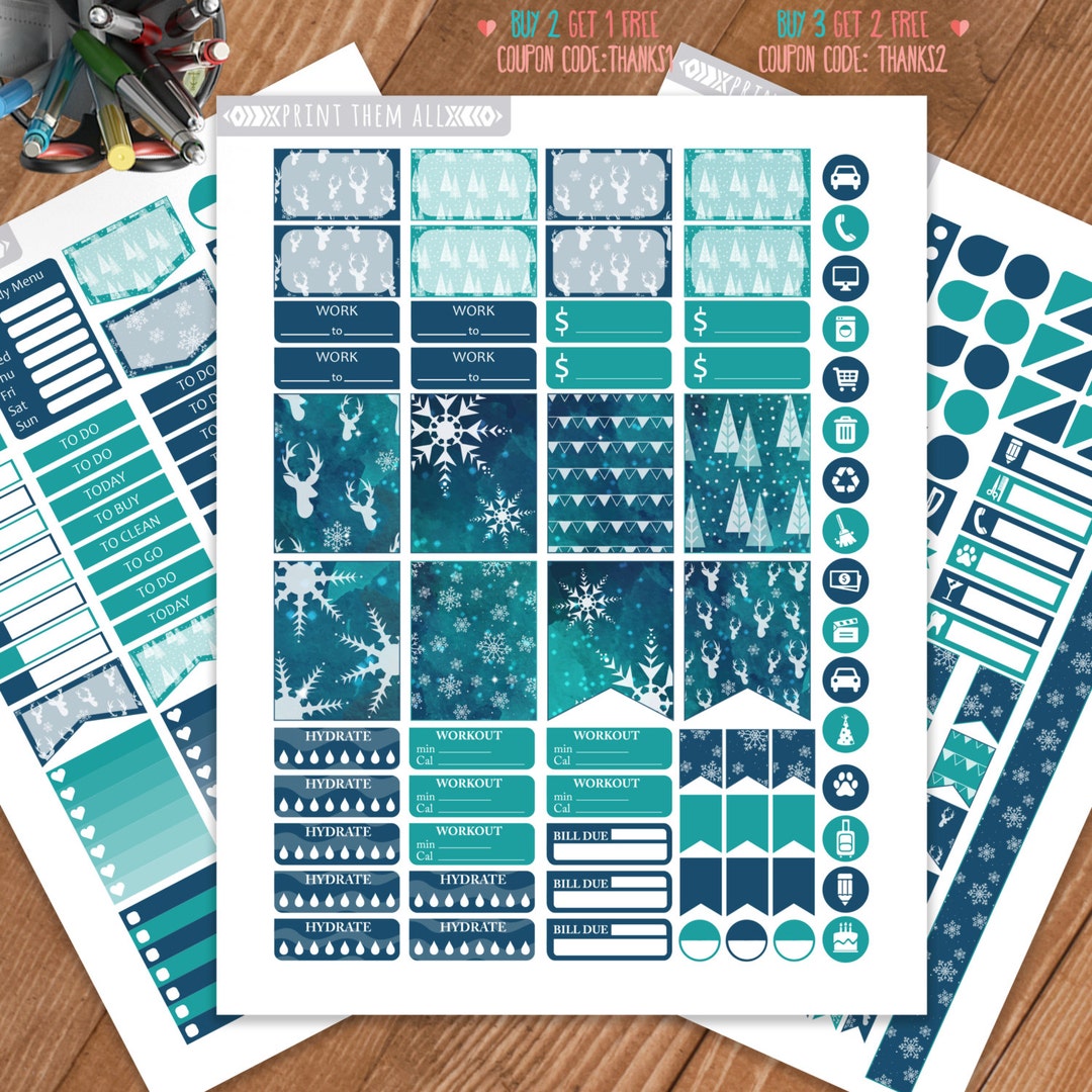 Winter Planner Stickers Printable,weekly Kit, Stickers for ERIN CONDREN ...