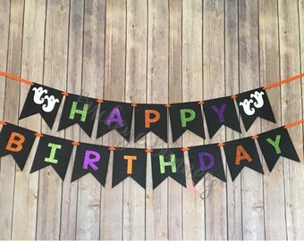 halloween birthday banner happy birthday banner halloween banner halloween party ghosts glitter happy halloween green purple orange