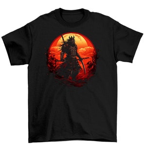 Samurai Of Death Sunset T-Shirt Men&#39;s Black Cotton Shirt Tee Top | Mens Goth Fantasy Shirts | Dark Graphic T-Shirts