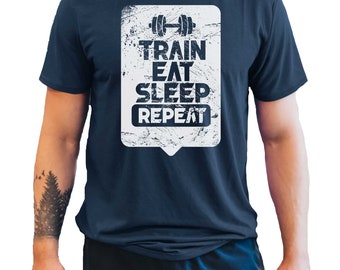 Train Eat Sleep Repeat Men's T-Shirt Fitness Gym Top Training Bodybuilding Shirt