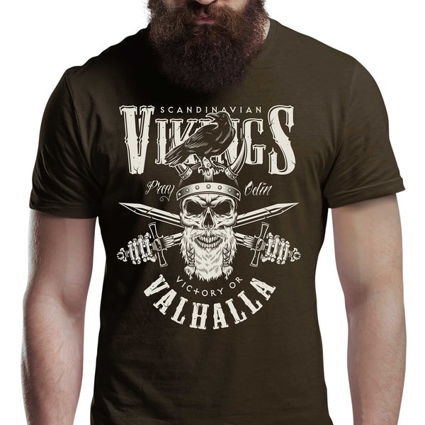 Bones & Swords Viking T-Shirt Victory Or Valhalla Tee Shirt Norway Norse Mythology Viking Warrior Shirt Unisex