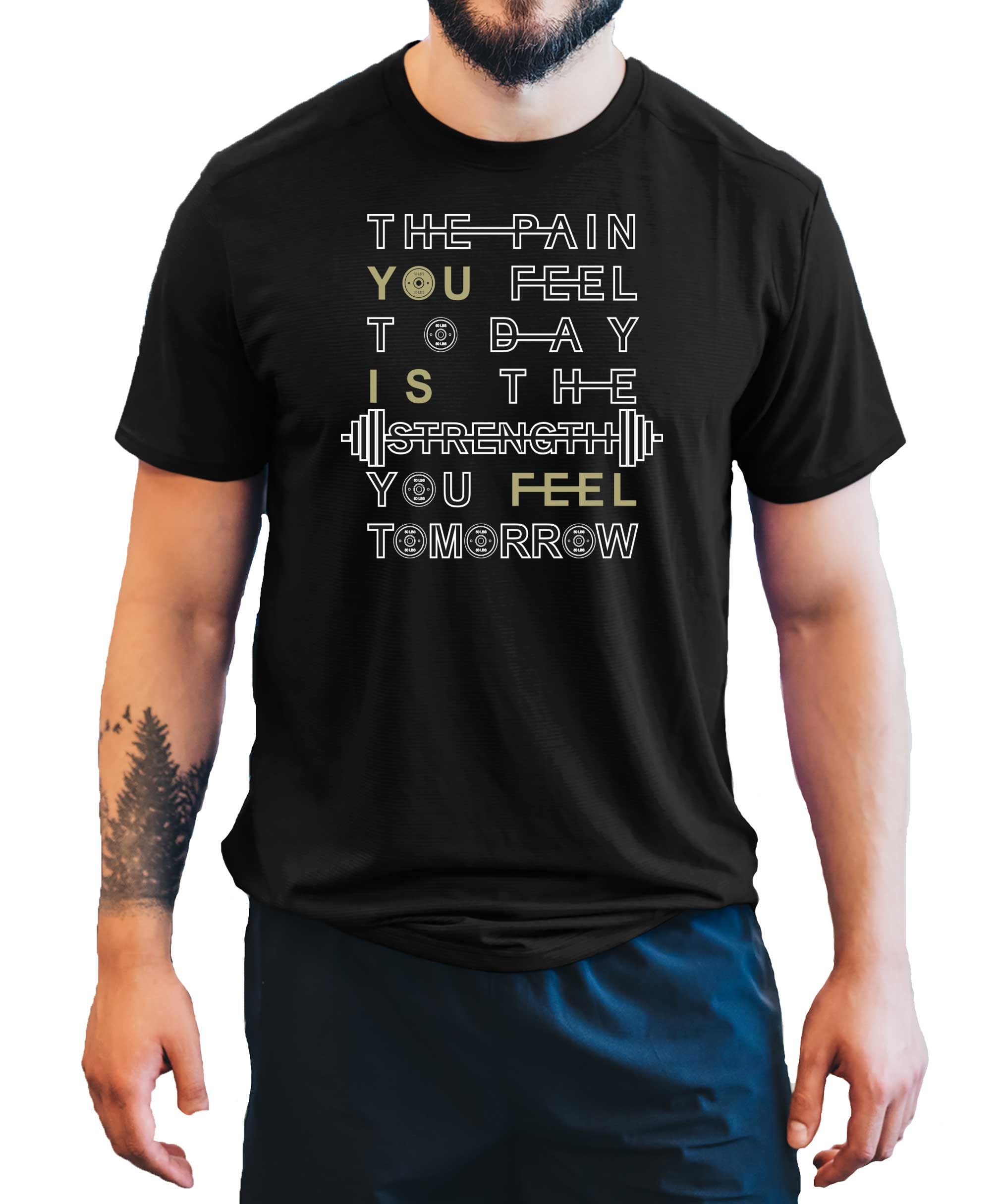 Image of The Pain Is Strength Men's T-Shirt Gym Top Active Wear Training Bodybuilding Shirt