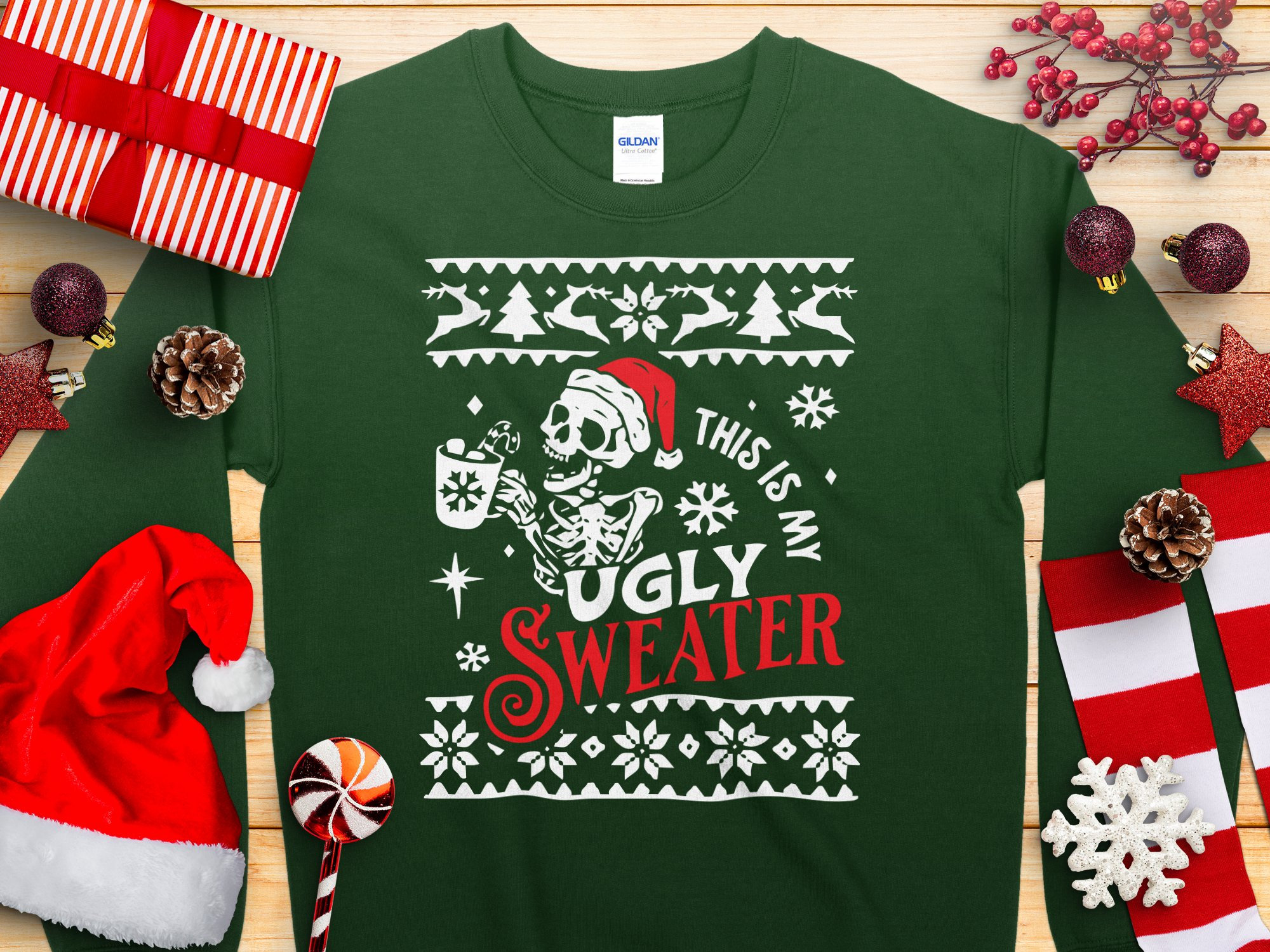 Divertente Felpa Natalizia Con Scheletro: Maglione Natalizio Con Cappello Di Babbo Natale - Italia - Foto 5