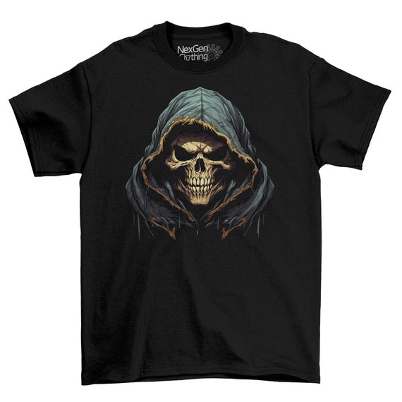 Grim Reaper In A Black Hood Gothic Style T Shirt Tee Top Camicia di cotone nera da uomo Mens Goth Fantasy Camicie Magliette grafiche scure Etsy Italia