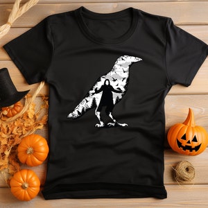 Horror Movie Crow Silhouette T-Shirt 100% Cotton Black Shirt Unisex Halloween Shirt / Men&#39;s & Women&#39;s Fancy Dress Halloween T-Shirt