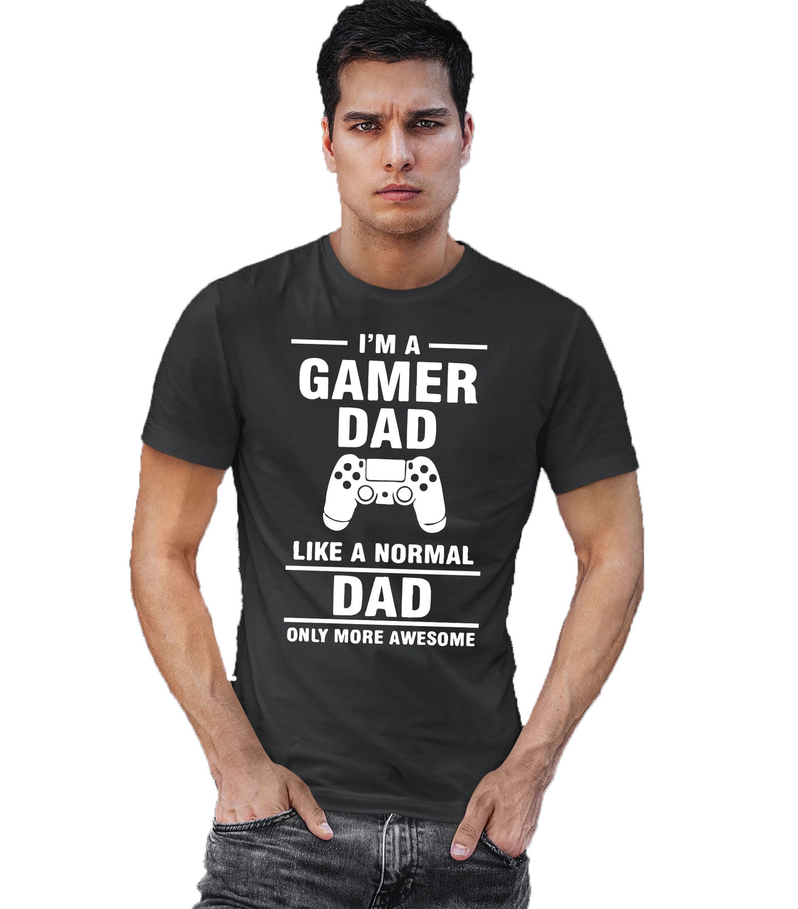 Gamer Dad Controller Xbox Playstation Black Tee White Print Father Gift ...