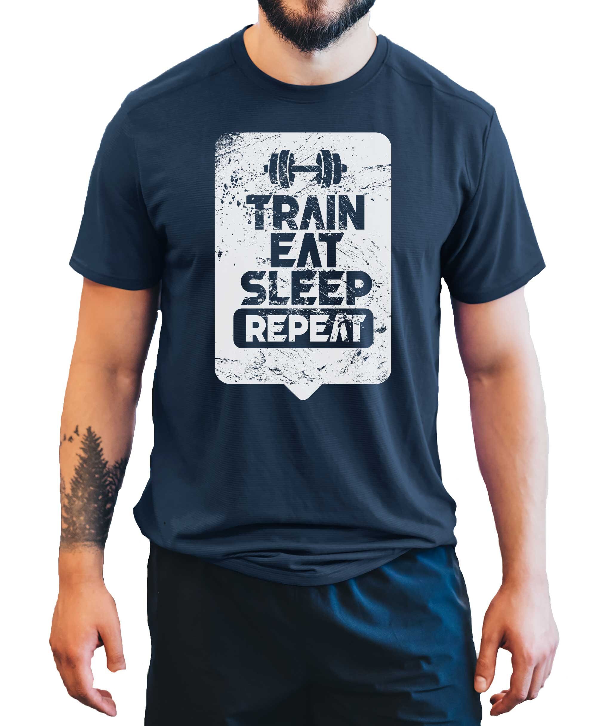 Image of Train Eat Sleep Repeat Men's T-Shirt Fitness Gym Top Training Bodybuilding Shirt