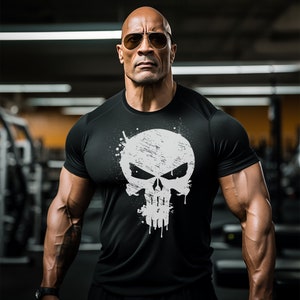 Punisher Skull Splatter Gym T-Shirt für Männer, Film & Cartoon Themen Workout Training Top Perfekt für Fitness und Pop Kultur Fans Gym Shirt