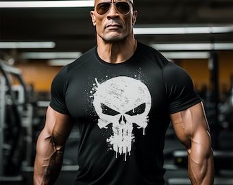 Punisher Skull Splatter Gym T Shirt for Men, Movie & Cartoon Themed Workout Training Top Perfect for Fitness and Pop Culture Fans Gym Shirt
