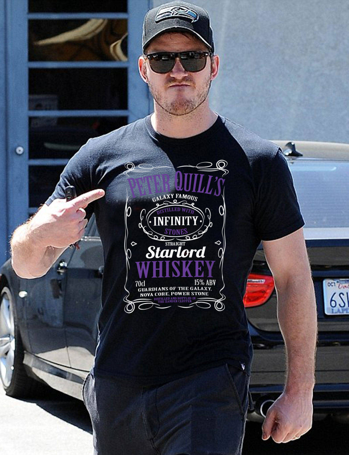 Image of Peter Quill's Starlord Whiskey Guardians Of The Galaxy Men's Black T-Shirt