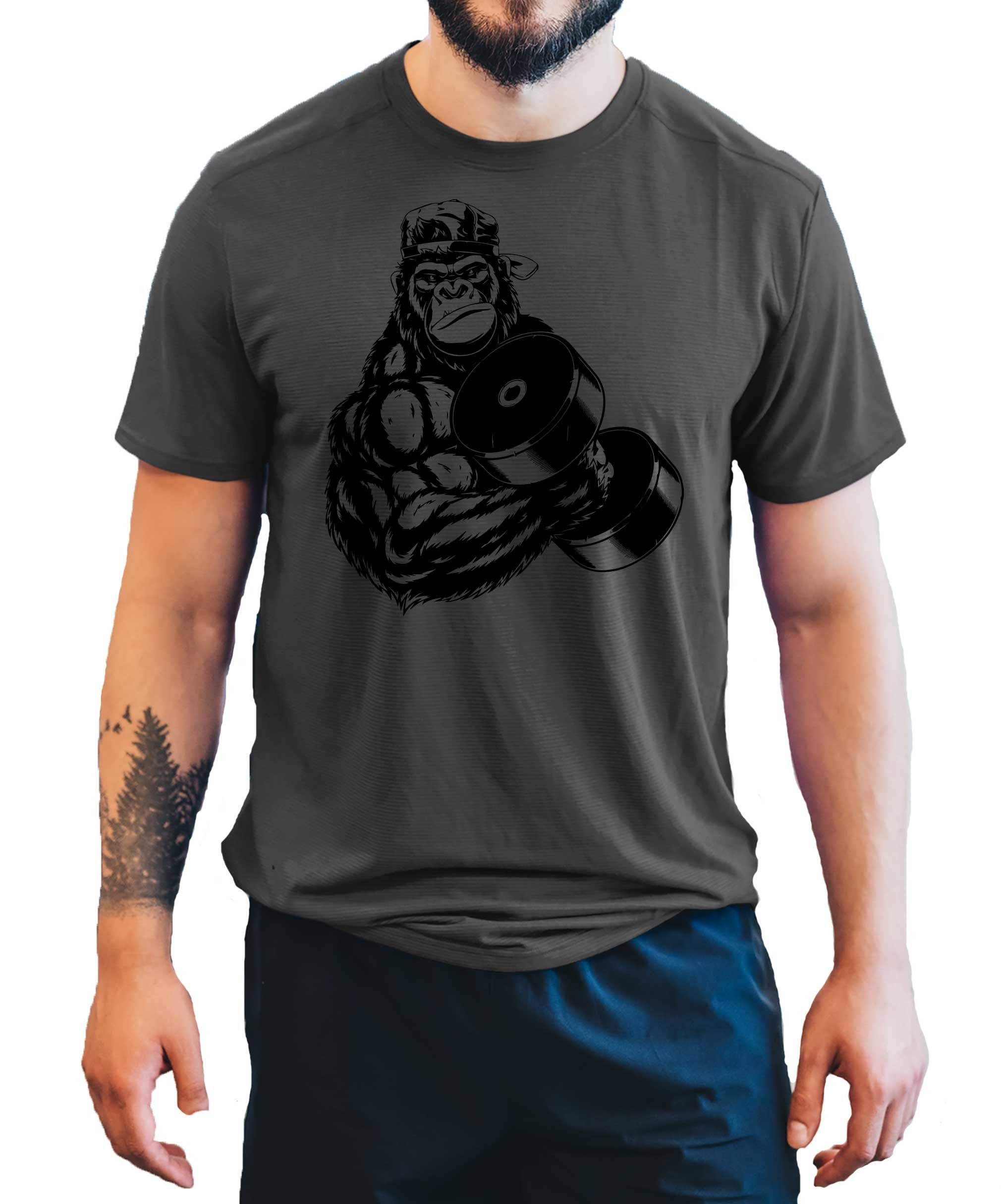 Image of Gorilla Dumbbell Men's T-Shirt Cool Fun Bodybuilding Gym Shirt